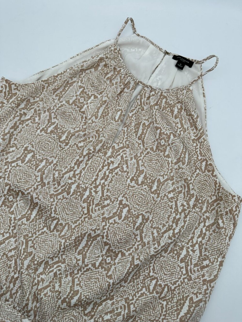 Ann Taylor Women's Sleeveless Halter Snakeskin Print Keyhole Blouse, Size 8, Tan